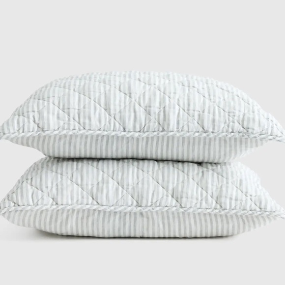 NWOT QUINCE European Linen Stripe Quilted Sham Set MIST stripe 1048 - Picture 1 of 9